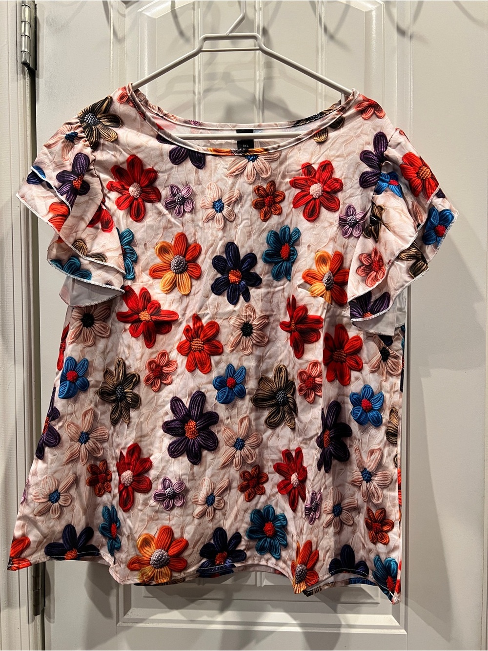 SHEIN Curve Floral Short Sleeve Top with Printed Multicolor Flowers Sz 0XL